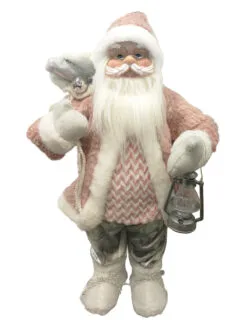 2 FT Pink & Grey Santa With A Lantern & Gifts