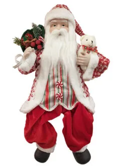 2 FT Peppermint Candy Santa With Teddy Bear