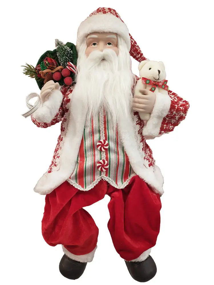 2 FT Peppermint Candy Santa With Teddy Bear 3 2 FT Peppermint Candy Santa With Teddy Bear