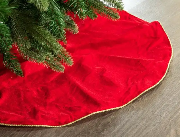 30" Red Velvet Tree Skirt With Gold Edge Trim 3 30" Red Velvet Tree Skirt With Gold Edge Trim