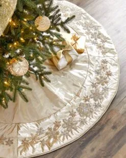 64" Metallic Dupion Beaded Snowflake Tree Skirt