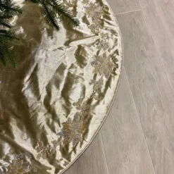 64" Metallic Platinum Dupion Beaded Pointsettia Tree Skirt