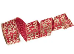 2.5" X 10 YD Red & Gold Swirl Ribbon Set Of 3