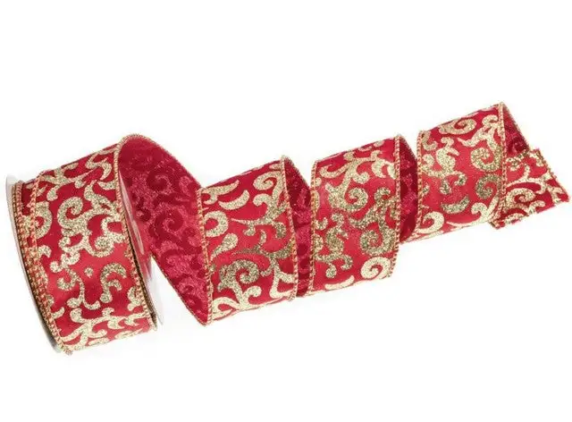2.5" X 10 YD Red & Gold Swirl Ribbon Set Of 3 3 2.5" X 10 YD Red & Gold Swirl Ribbon Set Of 3