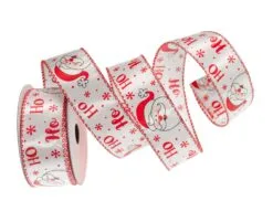 1.5" X 10 YD White & Red Santa Ho-Ho-Ho Ribbon Set Of 3