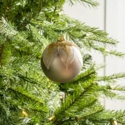 4" Champagne Sequin Leaves & Grey Ball Set Of 12 -Christmas decorations Shop 0671404400