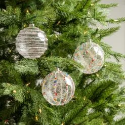 5" Clear Glass Spun Ornament Set Of 12 -Christmas decorations Shop 0671404503