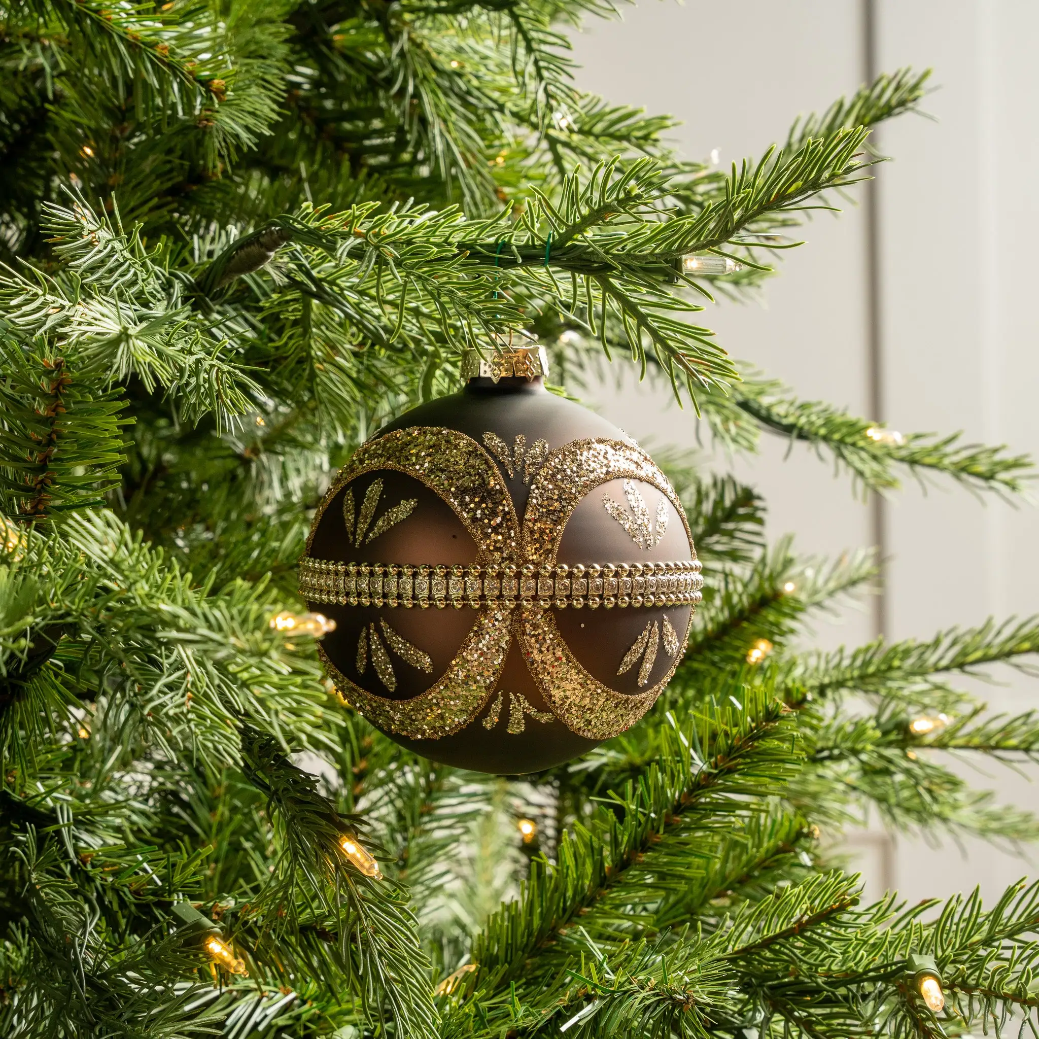 5" Brown Jeweled Ball Ornament Set Of 9 3 5" Brown Jeweled Ball Ornament Set Of 9