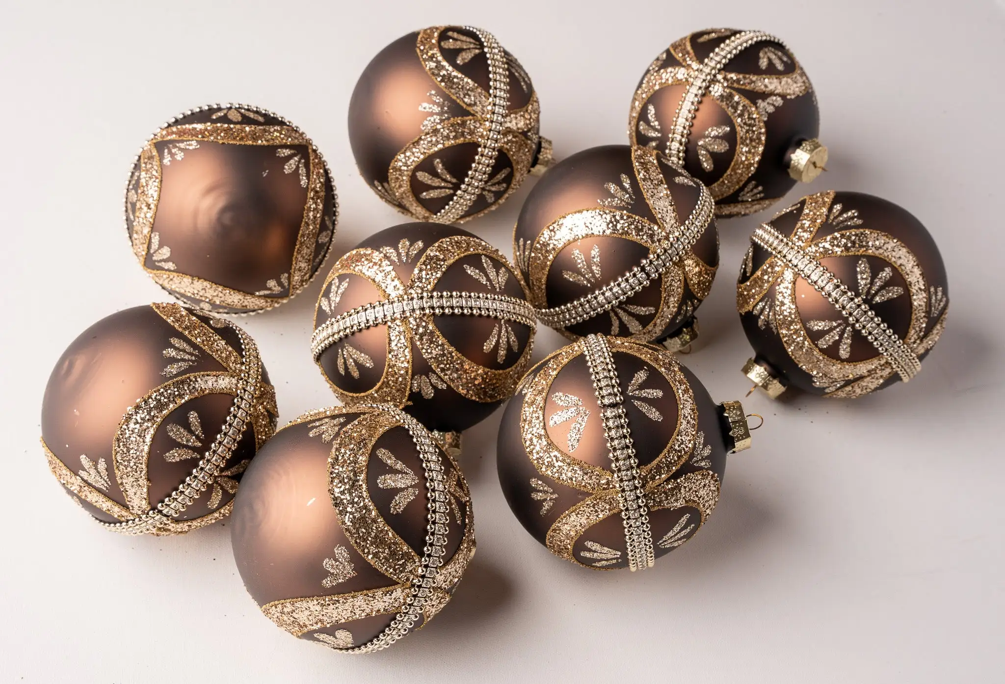5" Brown Jeweled Ball Ornament Set Of 9 4 5" Brown Jeweled Ball Ornament Set Of 9 - Image 2