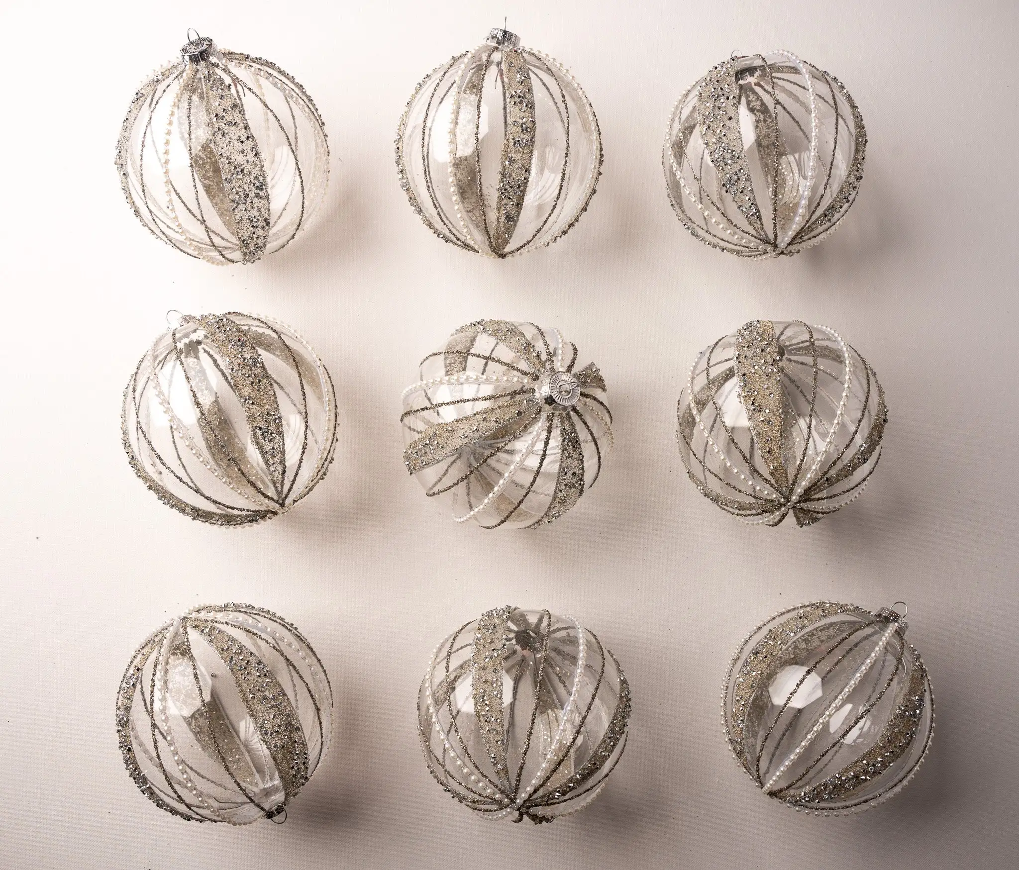 5" Celline Clear & Pearled Ball Ornament Set Of 9 3 5" Celline Clear & Pearled Ball Ornament Set Of 9
