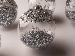 5" Silver Glass With Glitter Ornament Set Of 6 -Christmas decorations Shop 0671406016 2