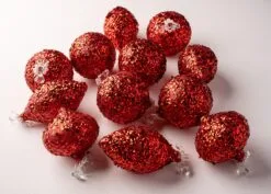 4" Red Glitter Decorated Assorted Ornament Set Of 12 -Christmas decorations Shop 0671406647 1