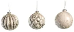 3" Cream Decorative Assorted Glass Ornamentl Set Of 12 -Christmas decorations Shop 0671406700B