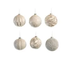 4" Glass White Ball Decorative Ornament Assorted Set Of 12