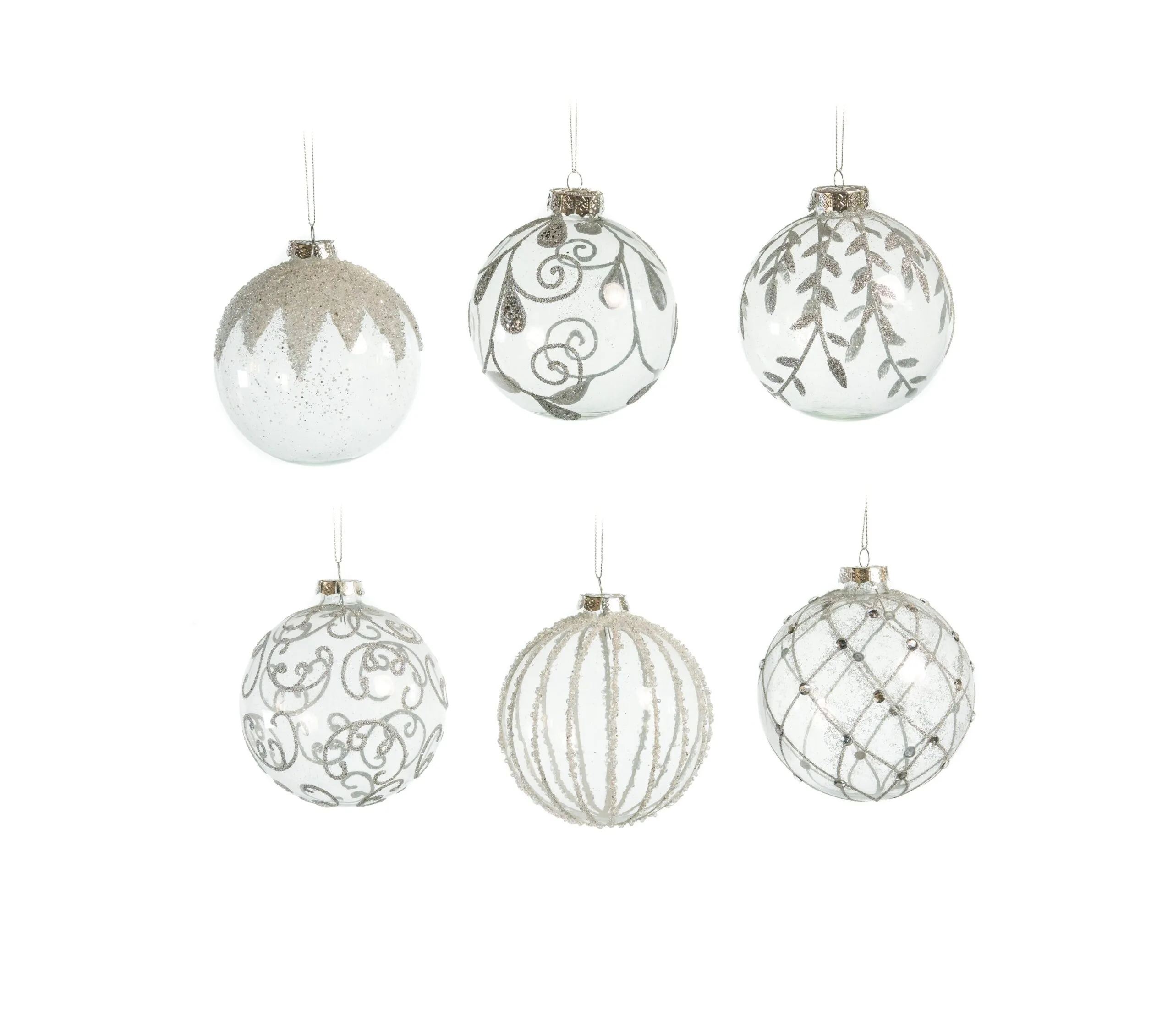 4" Crystal Silver & Glitter Ornament Assorted Set Of 12 3 4" Crystal Silver & Glitter Ornament Assorted Set Of 12