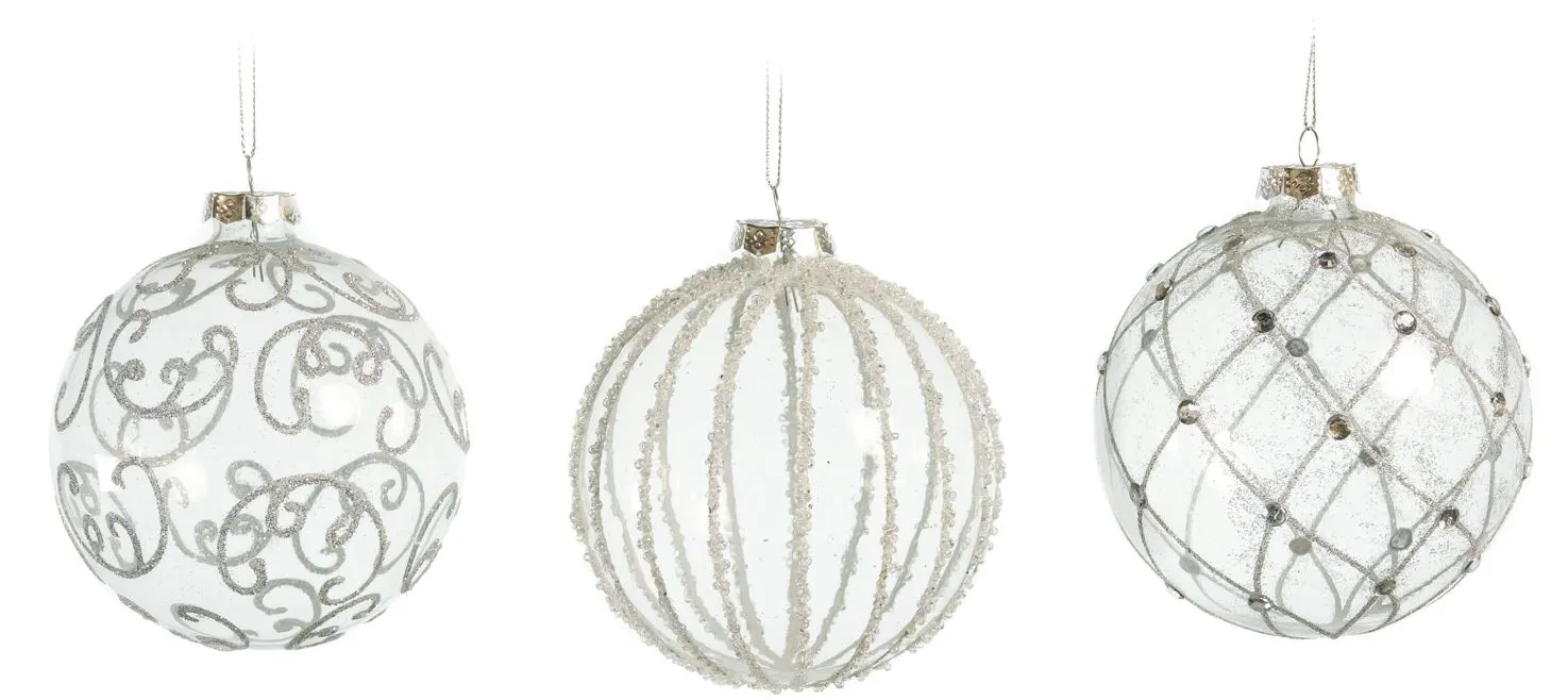 4" Crystal Silver & Glitter Ornament Assorted Set Of 12 4 4" Crystal Silver & Glitter Ornament Assorted Set Of 12 - Image 2