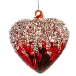 4" Red Heart & Ball Glitter Ornament Assorted Set Of 12 -Christmas decorations Shop 0671406720C