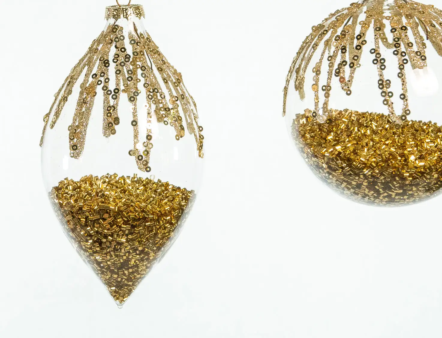 4" Gold Crystal Finial With Beads & Glitter Ornament Assorted Set Of 12 5 4" Gold Crystal Finial With Beads & Glitter Ornament Assorted Set Of 12 - Image 3