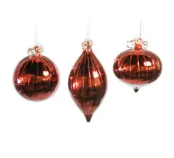 5" Red Shiny With Beads Deco Ornament Assorted Set Of 9