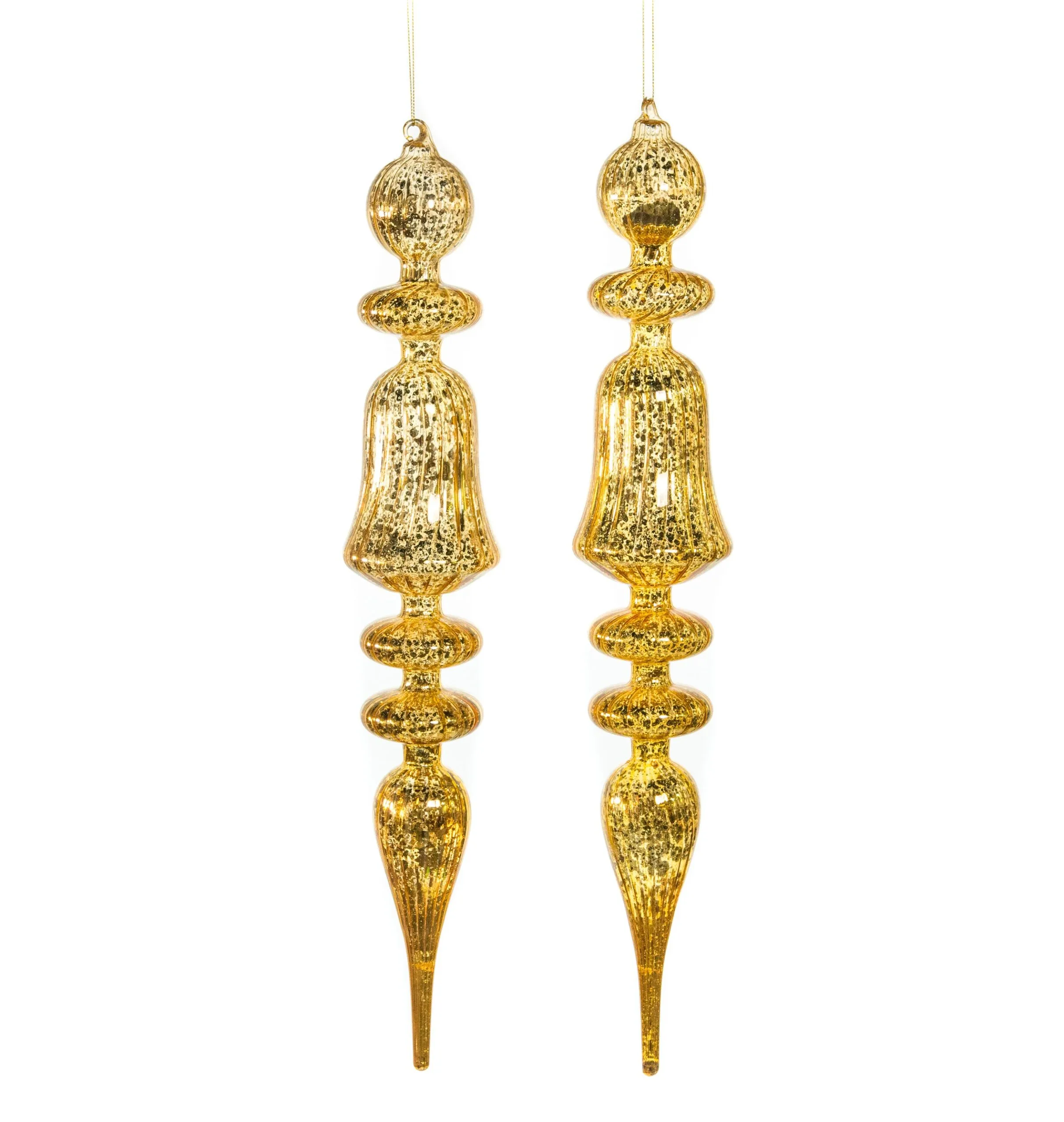 21" Glass Gold Finial Ornament Set Of 2 3 21" Glass Gold Finial Ornament Set Of 2