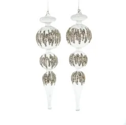 16" Crystal Finial With Glitter Ornament Set Of 2