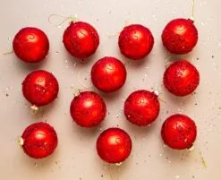 3" Red Matte With Red Glitter Assorted Ornament Set Of 12