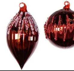 4" Shining Red With Red & Clear Beads Assorted Ornament Set Of 12 -Christmas decorations Shop 0671406861C