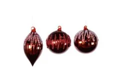 4" Shining Red With Red & Clear Beads Assorted Ornament Set Of 12