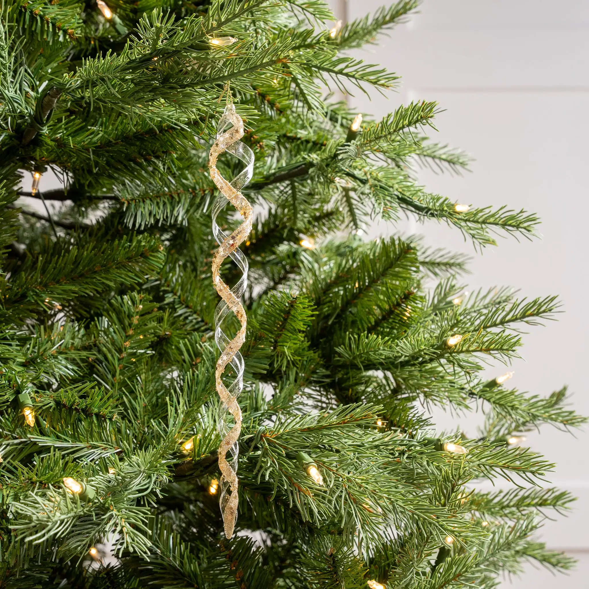 11" Clear & Gold Sprial Icicle Ornament Set Of 12 4 11" Clear & Gold Sprial Icicle Ornament Set Of 12 - Image 2