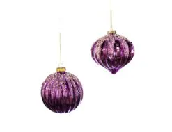 4" Purple Sequin Assorted Ornament Set Of 12