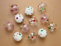 3" Peppermint Polka Dot Assorted Glass Set Of 12 -Christmas decorations Shop 0671406914B