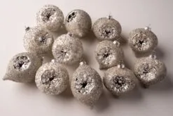 4" Silver Decorative Assorted Ornament Set Of 12