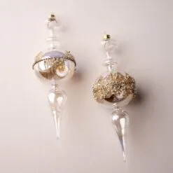 9" Clear Gold Glitter Finial Set Of 6