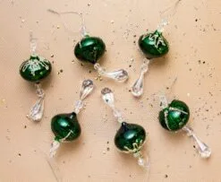 7" Green Mercury Jeweled Onion Drops Set Of 6
