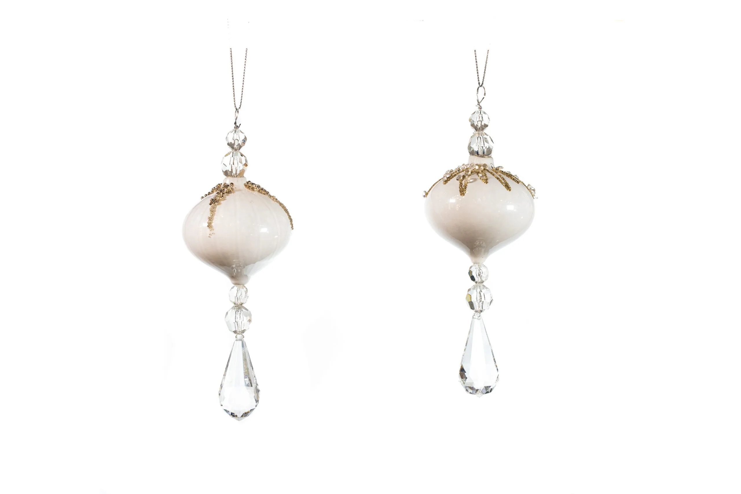 7" White Jeweled Onion Drops Set Of 6 4 7" White Jeweled Onion Drops Set Of 6 - Image 2