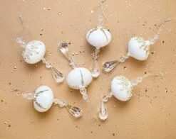 7" White Jeweled Onion Drops Set Of 6