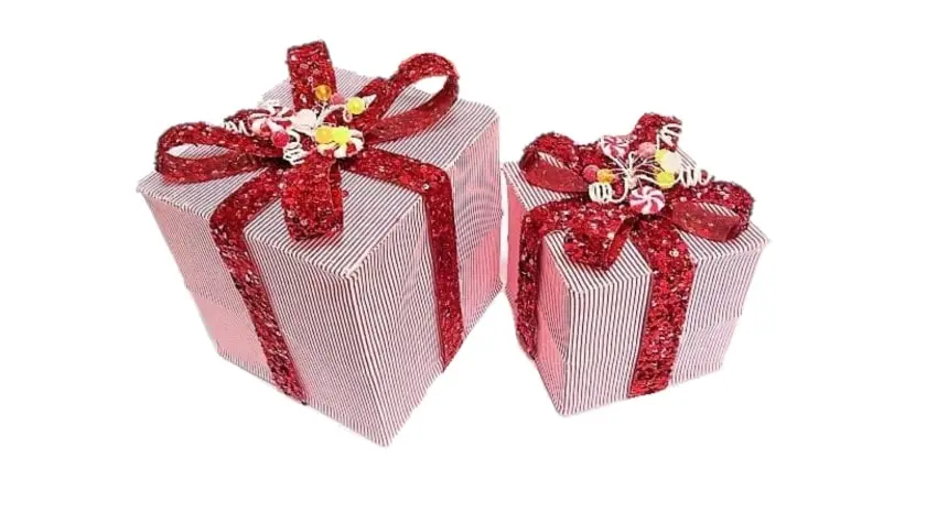 6" & 8" Red & White Stripe Gift Box With Sequin Bow 3 6" & 8" Red & White Stripe Gift Box With Sequin Bow