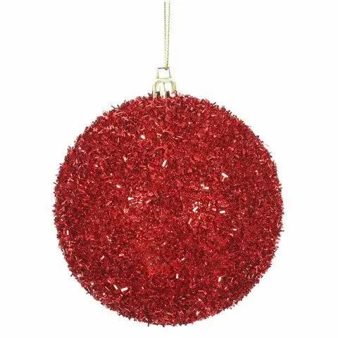 4" Red Tinsel Ball Ornament Set Of 12 3 4" Red Tinsel Ball Ornament Set Of 12