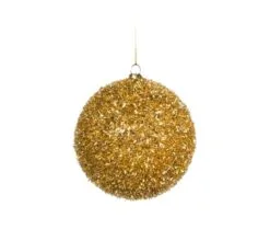 4" Gold Tinsel Ball Ornament Set Of 12