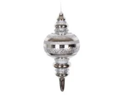13" Silver Stripe Finial Ornament Set Of 2