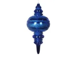 13" Blue Stripe Finial Ornament Set Of 2