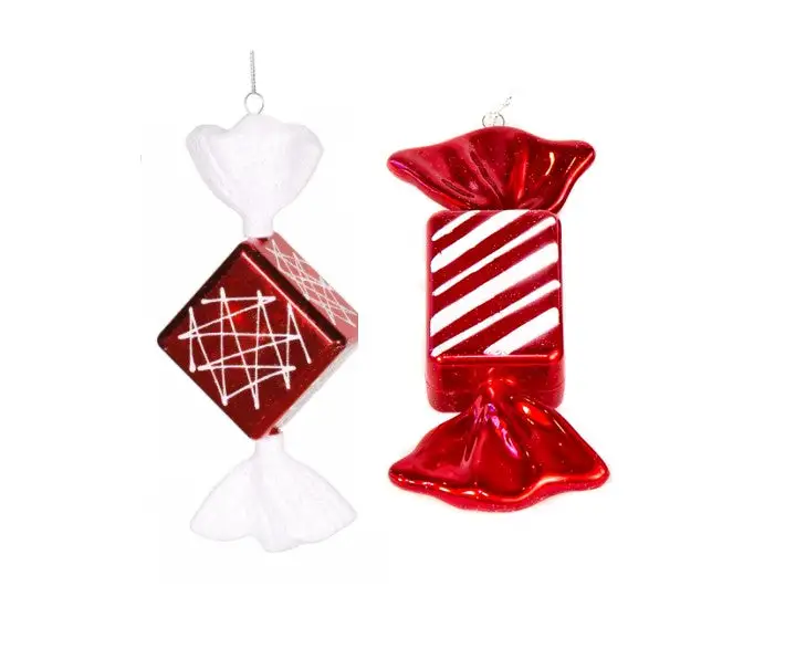 4" Red & White Shiny Candy Ornament Set Of 6 3 4" Red & White Shiny Candy Ornament Set Of 6