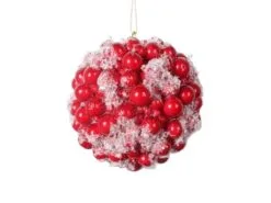 7" Red Holly Berry Ice Ball Ornament Set Of 8