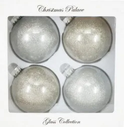 4" Champagne & Silver Glass Ball Ornaments Set Of 24