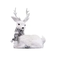 12" White Sitting Deer With Scarf