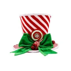 7" Peppermint Hat With Green Bow