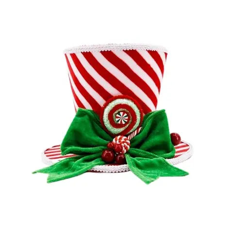 7" Peppermint Hat With Green Bow 3 7" Peppermint Hat With Green Bow
