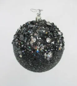 4" Black Glitter & Gems Ornament Set Of 6