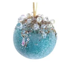4" Aqua Gem Ball Ornament Set Of 6