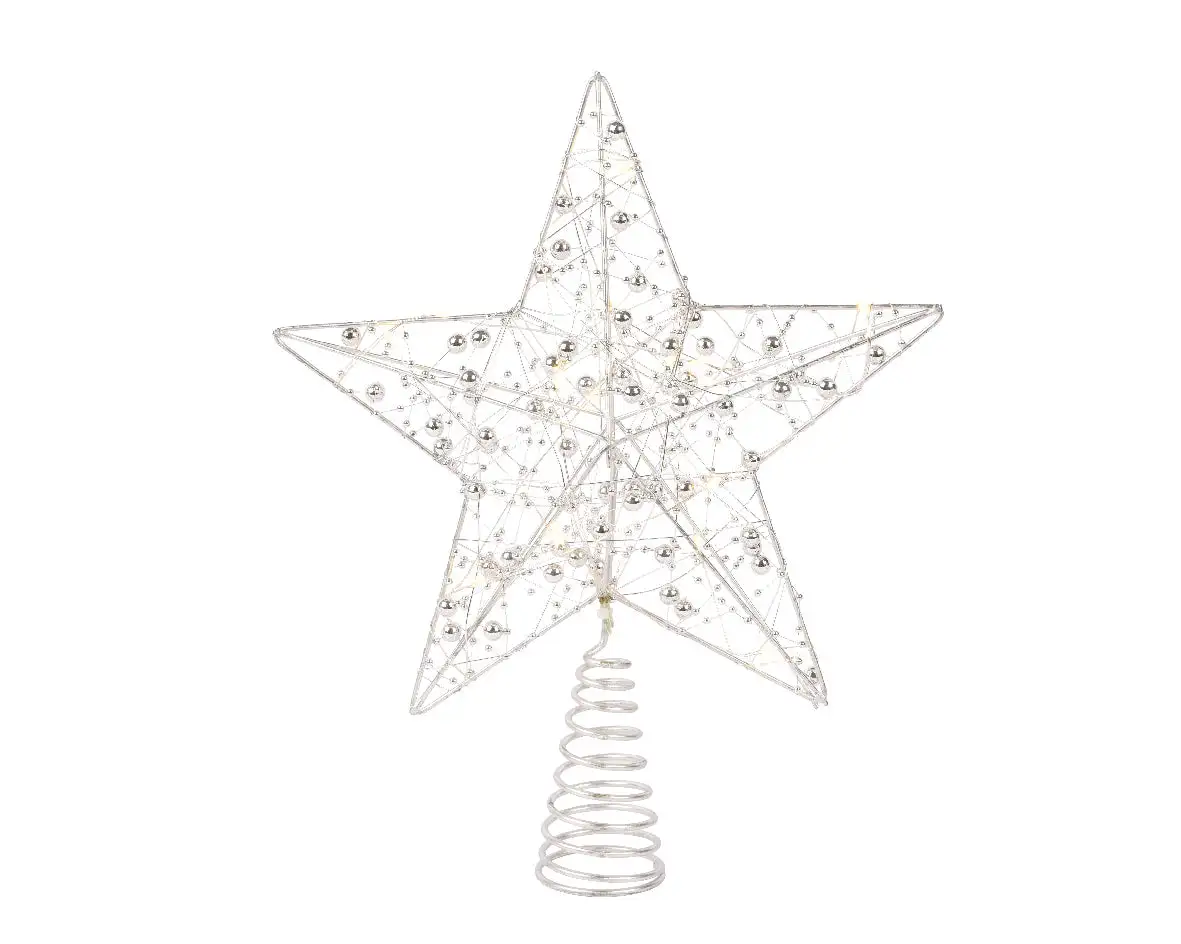 11" Silver Star Tree Topper 15 LED Battery Operated Lights 3 11" Silver Star Tree Topper 15 LED Battery Operated Lights